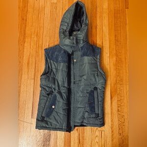 Platini Men's Blue Padded Hooded Insulated Vest Faux Fur Lining Size M